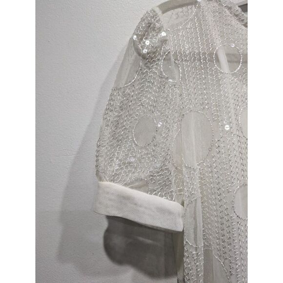 Anthropologie Eva Franco Quincy Sheer Mesh Sequin Circle Embroidered Top, XS - Picture 4 of 12